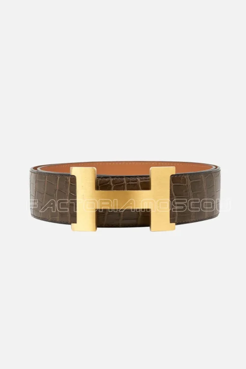 Hermes Constance Belt 42mm Gris Elephant Matte Porosus Crocodile/Gold
