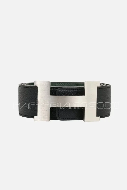 Hermes Belt Constance 42mm Black / Vert Anglais Brushed Palladium Buckle