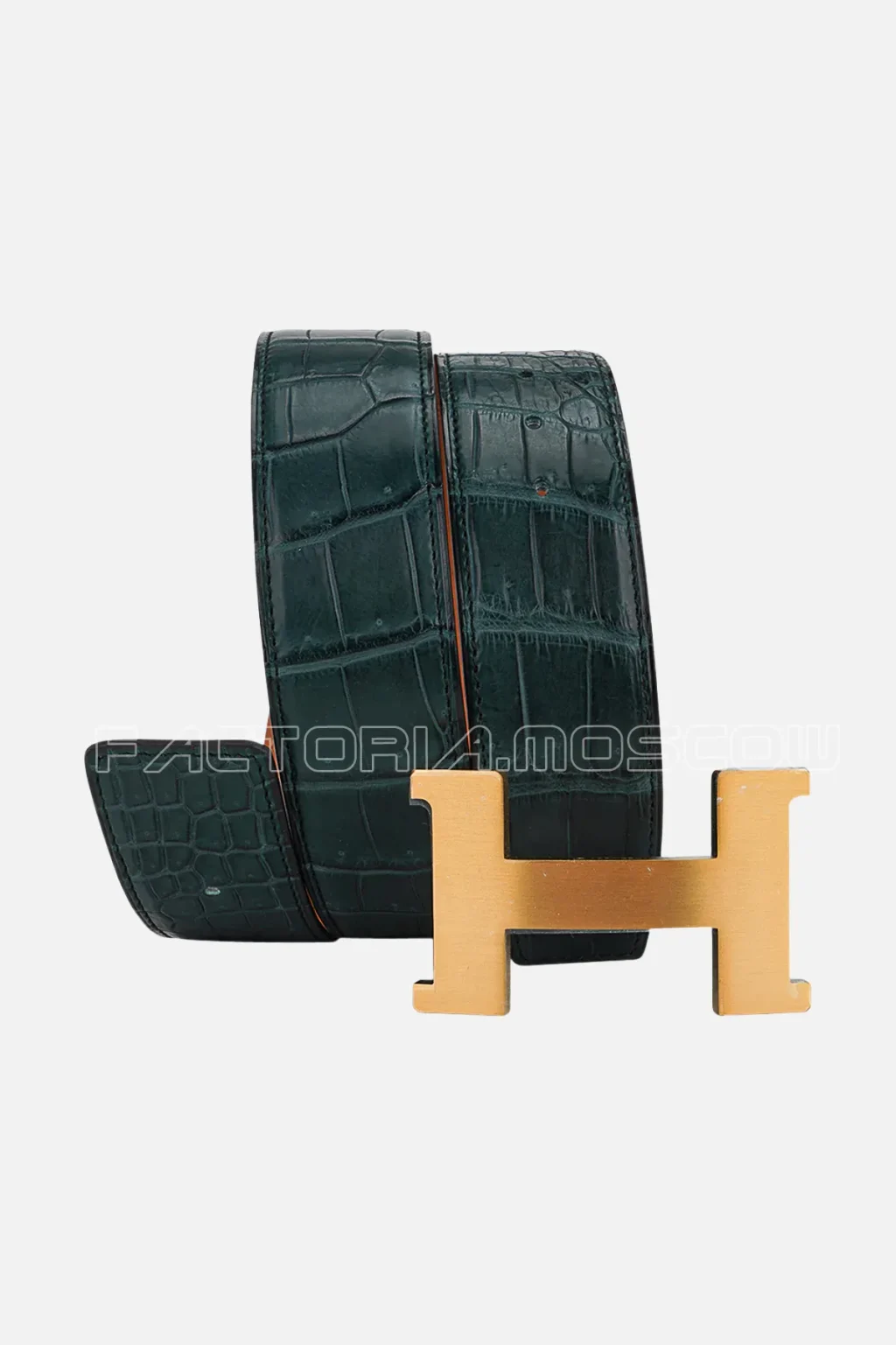 Hermes Constance Belt 42 Porosus Matte Crocodile Vert Titan/Gold