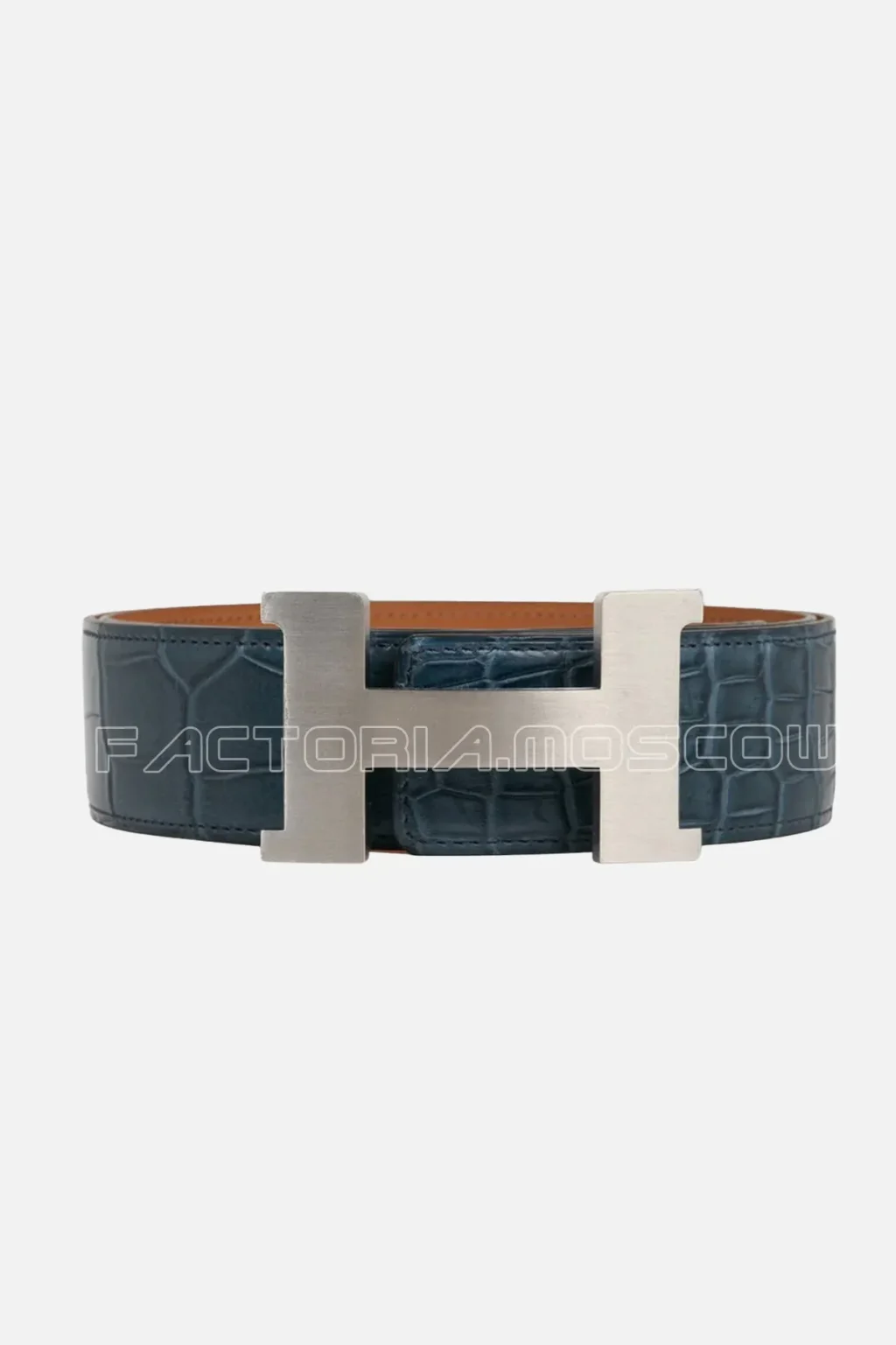 Hermes Belt Constance 42 mm Blue Tempete/Gold Porosus Crocodile Matte