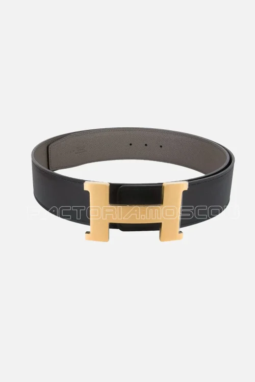 Hermes Belt H Constance 42mm Etain / Black Brushed Gold Buckle