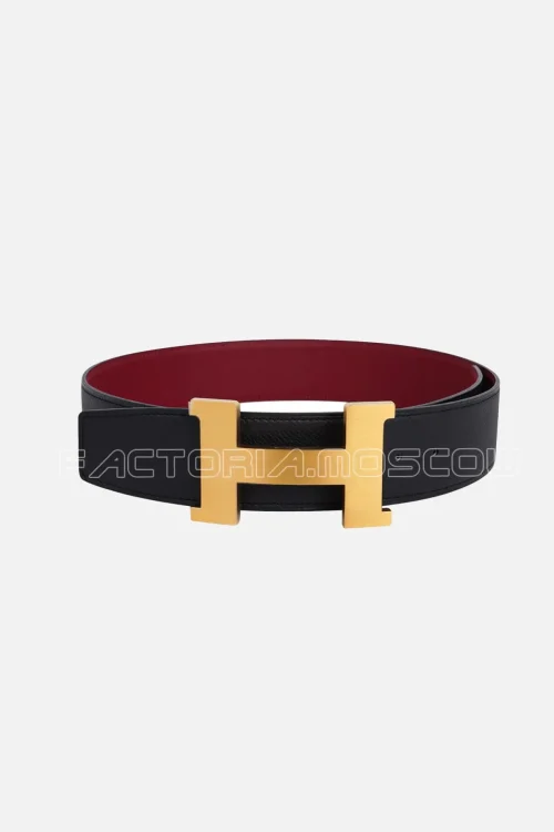 Hermes Belt Constance 42mm Black/Rouge H Brushed Gold Buckle