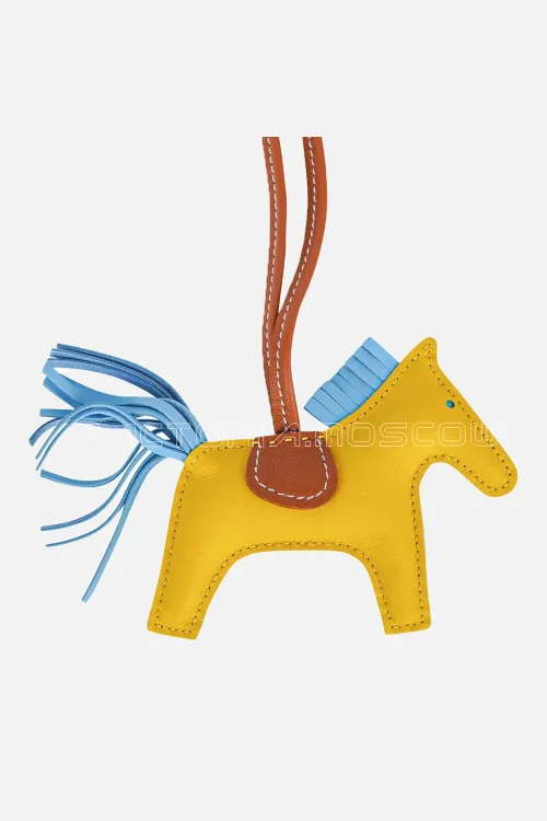 Hermes Rodeo PM Bag Charm Jaune de Naples / Blue Celeste / Gold
