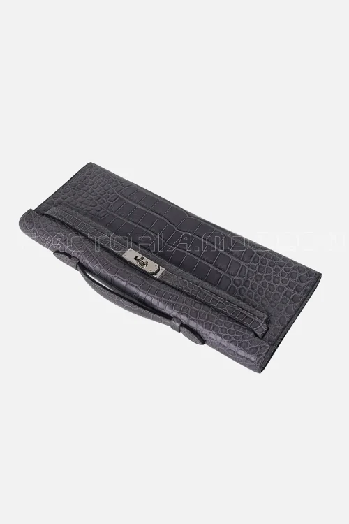 Hermes Kelly Cut Сlutch Alligator matte Gris Paris PHW