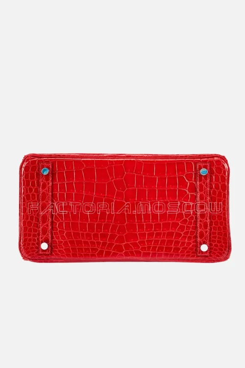 Hermes Rouge Braise Shiny Porosus Crocodile Birkin 30 18K White Gold and Diamond Hardware