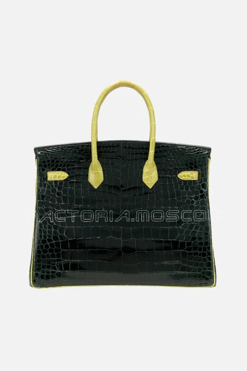 Hermès HSS Birkin 35 Shiny Porosus Crocodile Colour Vert Fonce and Vert Anis PHW