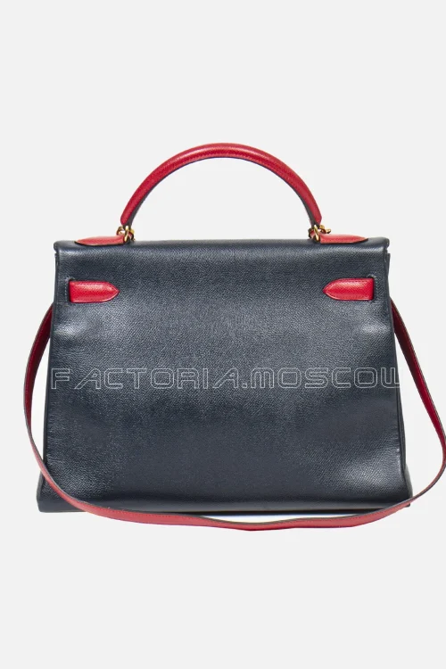 Hermes Kelly Retourne 32 Epsom Bi-Color Colour Navy Blue And Red GHW