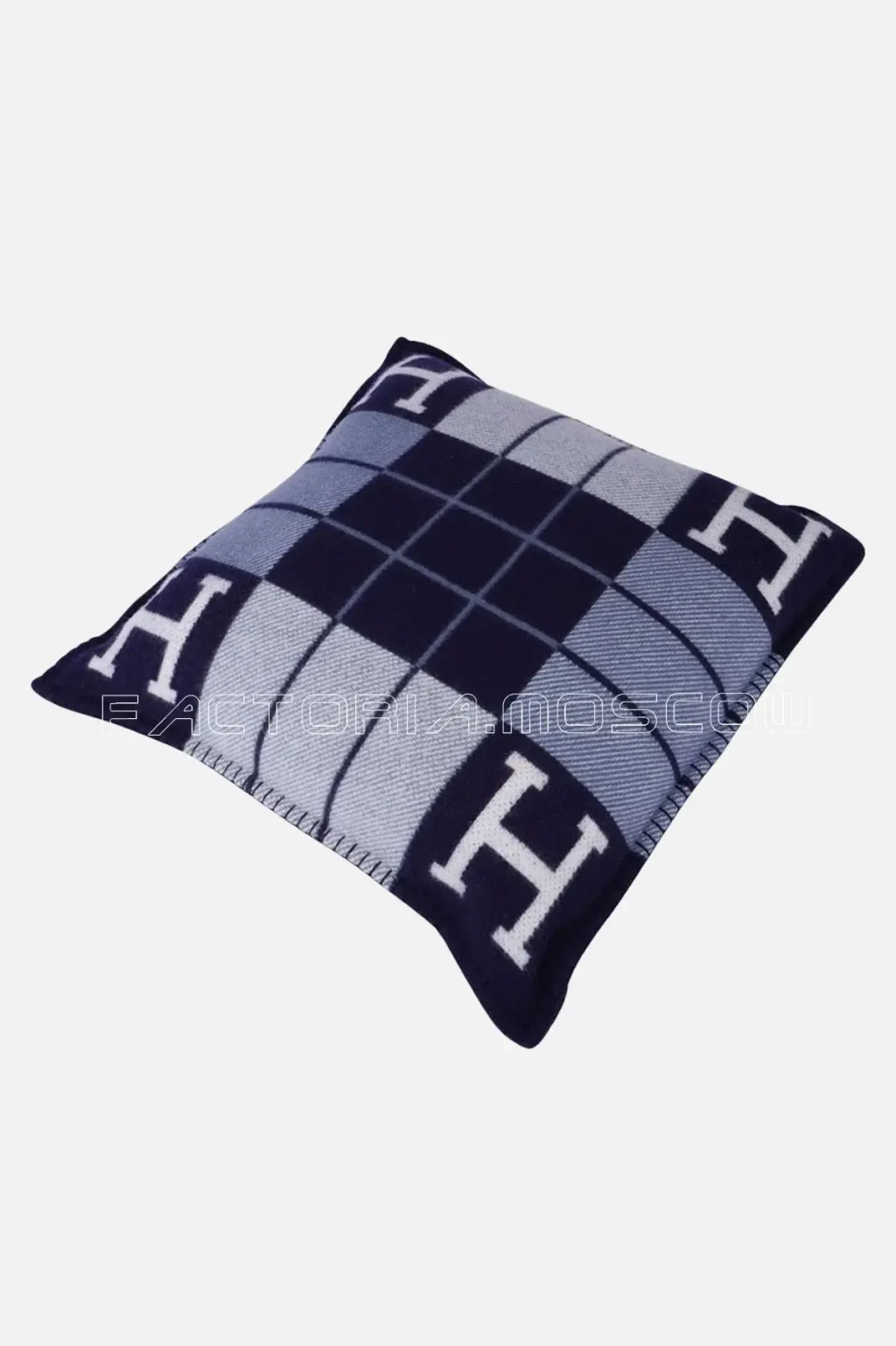 Hermes Cushion Avalon III Blue Caban / Ecru Small Model Throw Pillow Set of Two