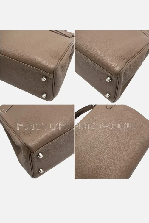 Hermes Kelly Retourne 32 Clemence Colour Etoupe White Contrast Stitching PHW