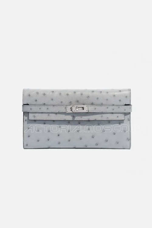Hermes Kelly long wallet Ostrich Blue Glacier Hardware Phw