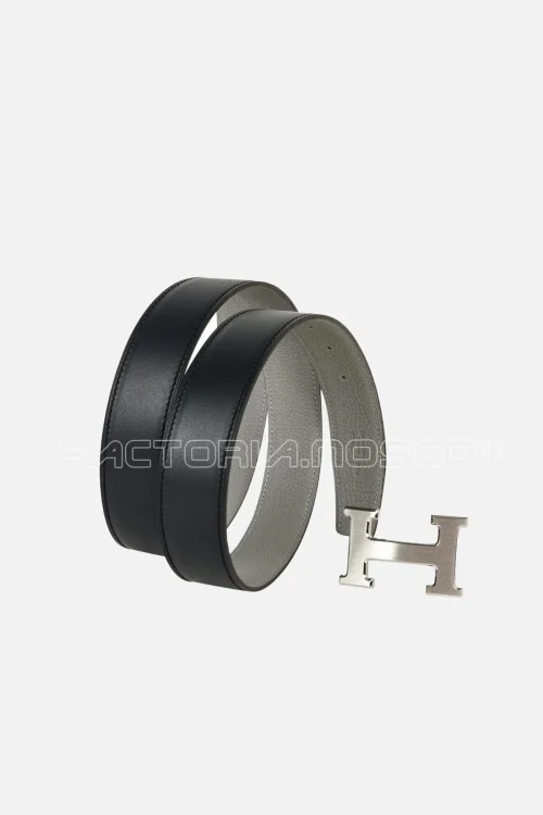 Hermes Belt H Constance 32mm Blue Obscure/Gris Mouette Brushed Palladium