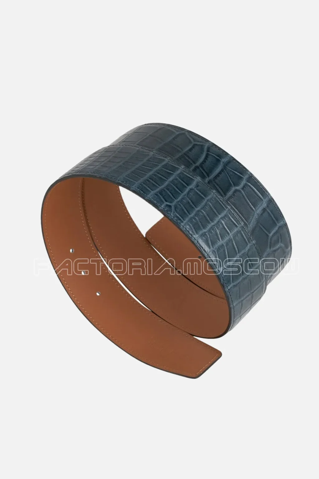 Hermes Belt Constance 42 mm Blue Tempete/Gold Porosus Crocodile Matte