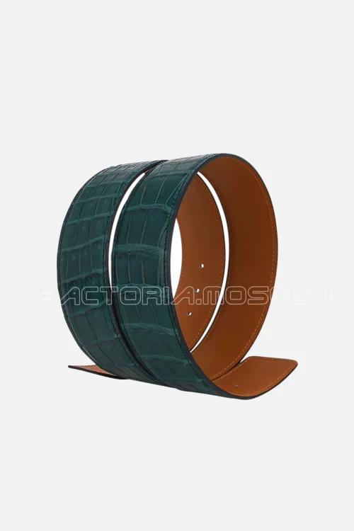 Hermes Constance Belt 42 Porosus Matte Crocodile Vert Titan/Gold