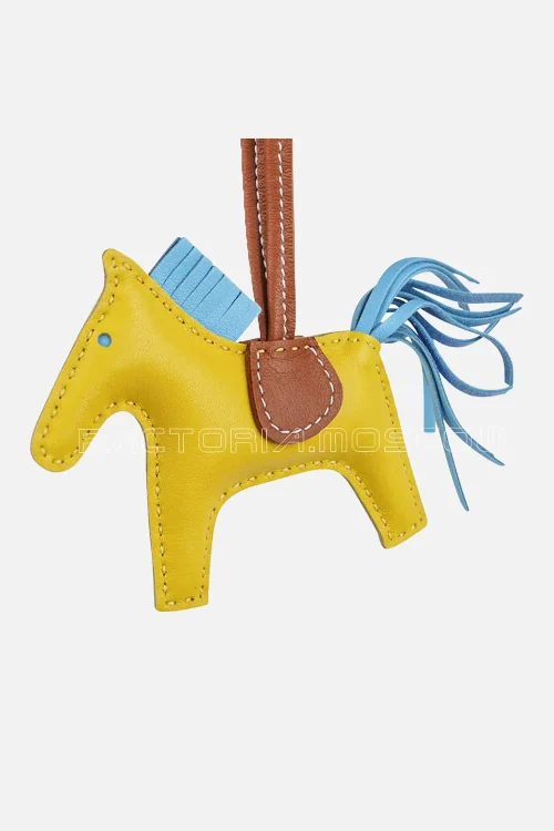Hermes Rodeo PM Bag Charm Jaune de Naples / Blue Celeste / Gold