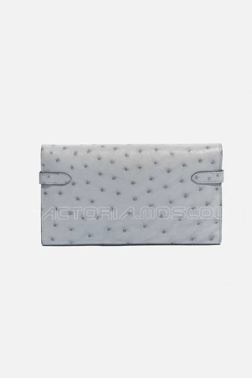 Hermes Kelly long wallet Ostrich Blue Glacier Hardware Phw