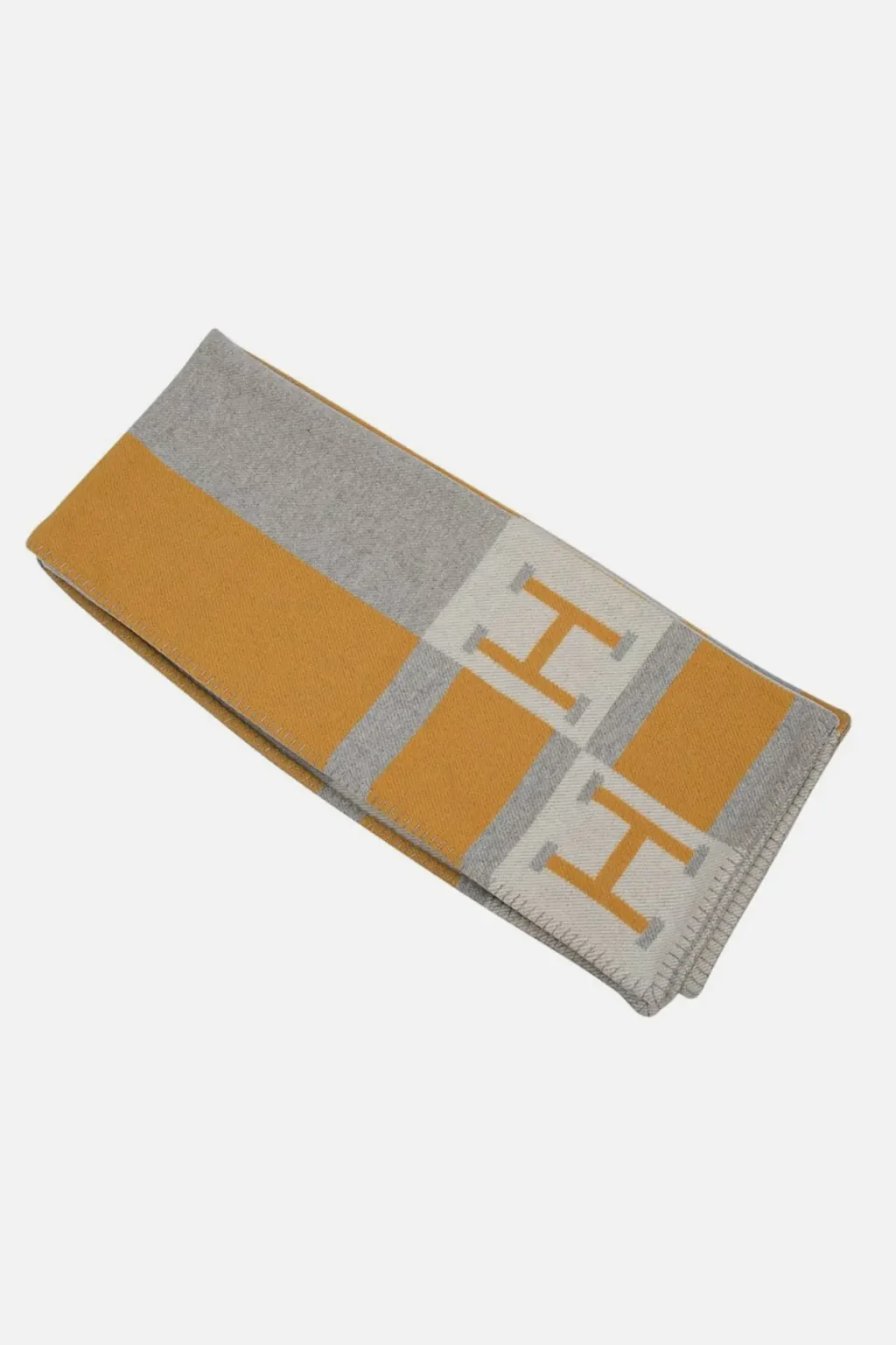 Hermes Blanket Avalon Bayadere Jaune/Gris/Ecru Throw Blanket
