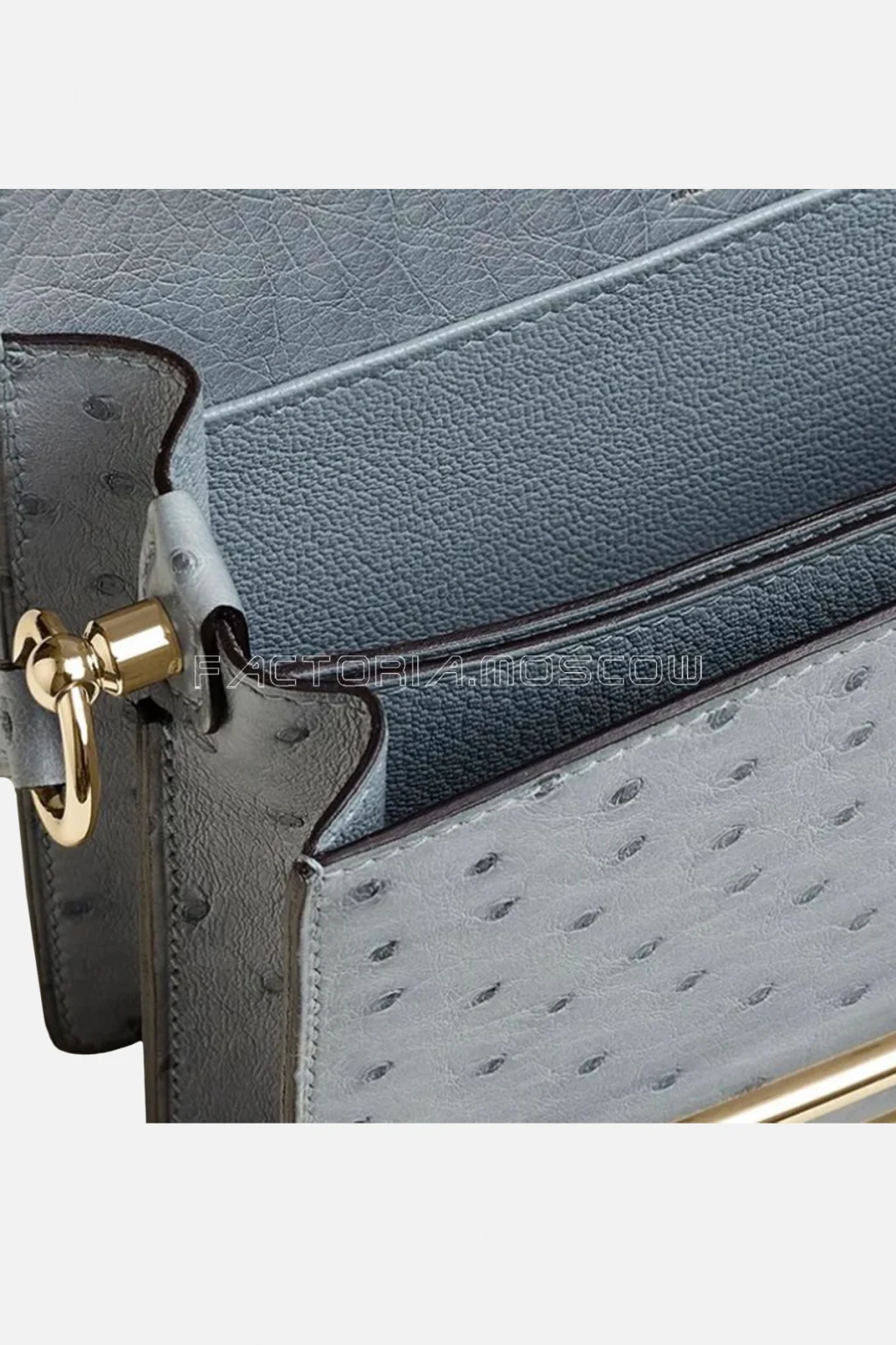 Hermes Roulis Mini Ostrich Bleu Glacier GHW