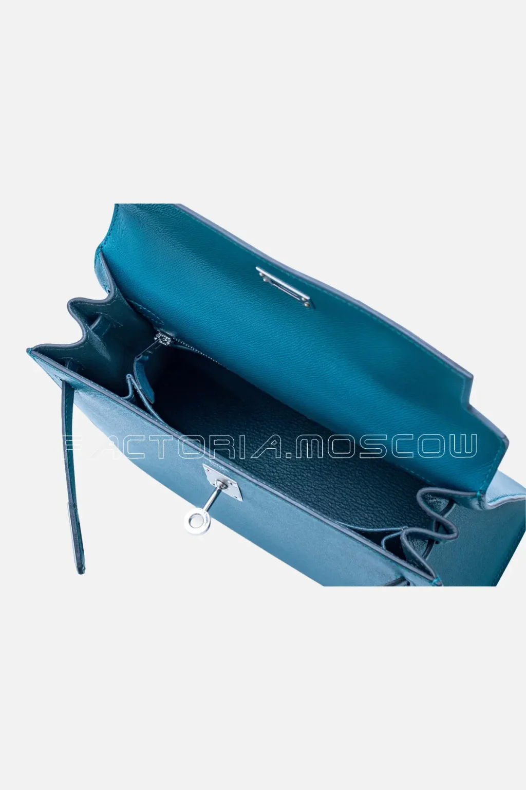 Hermès Kelly Sellier 25 Epsom/Madame Vert Bosphore And Bleu Orage PHW