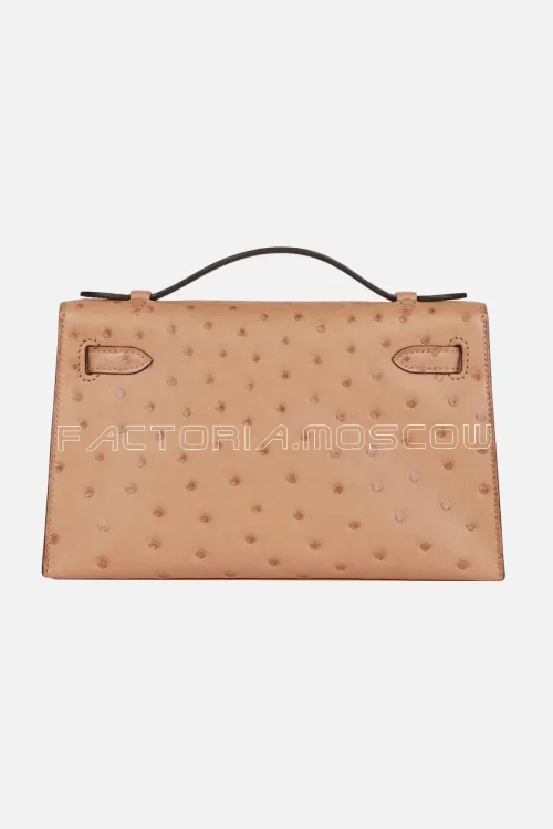 Hermes Kelly Pochette Clutch Ostrich Colour Chai GHW