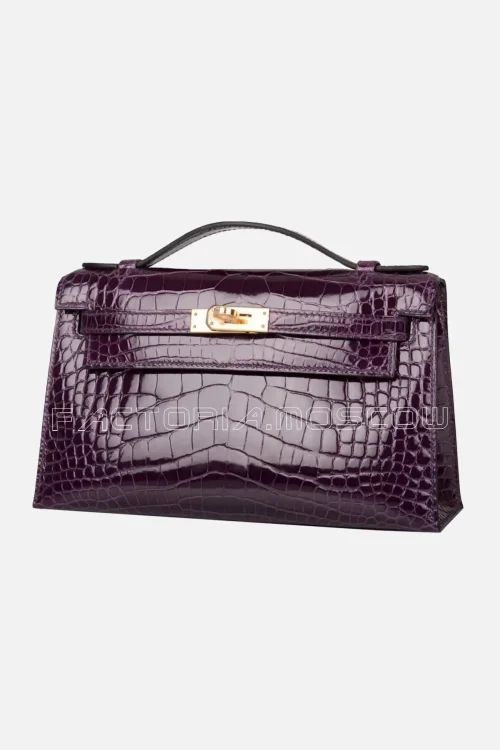 Hermes Kelly Pochette Clutch Colour Cassis Alligator Lisse GHW