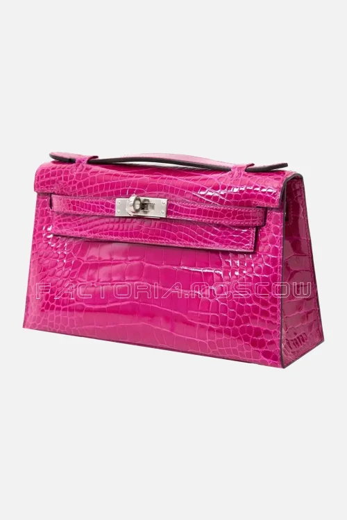 Hermes Kelly Pochette Clutch Crocodile Alligator Lisse Colour Rose Scheherazade PHW