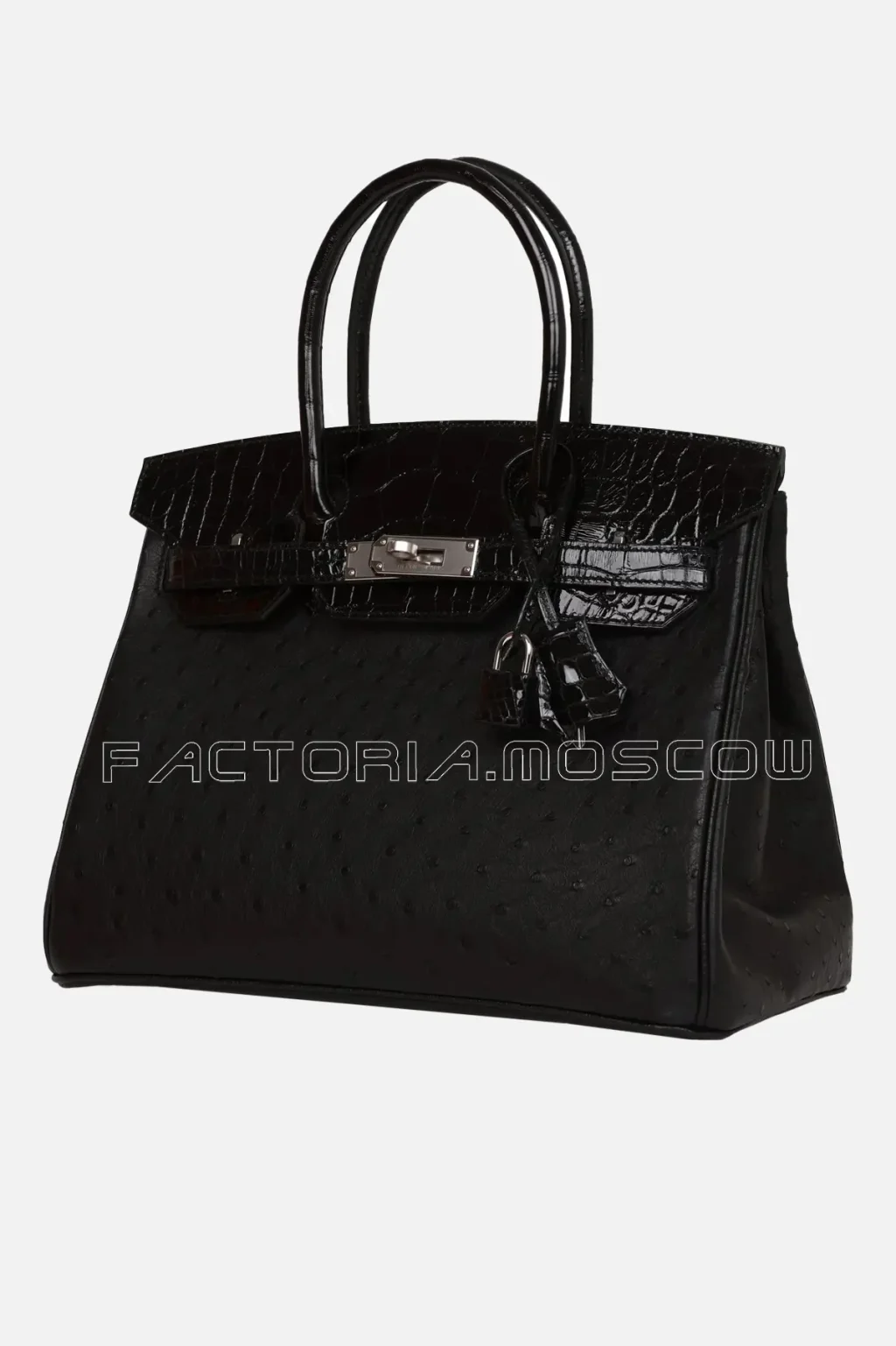 Hermès Birkin 30 Black Shiny Alligator and Ostrich Touch PHW