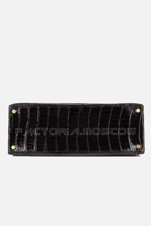 Hermès Kelly Sellier 35 Shiny Porosus Crocodile Colour Black GHW