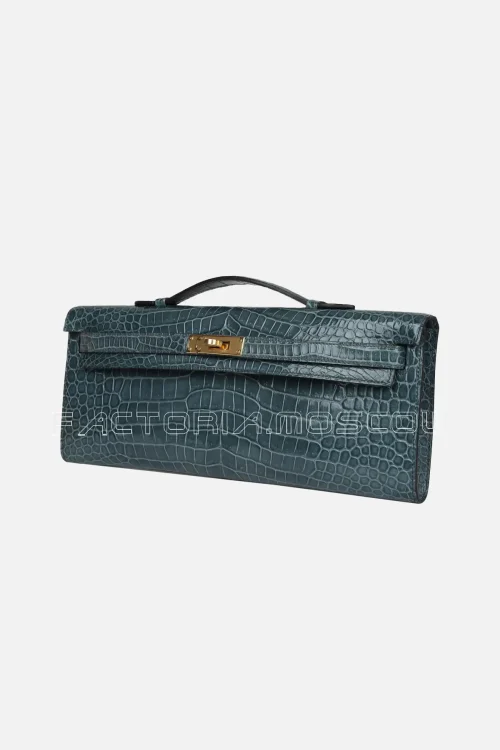Hermès Kelly Cut Bleu Jean Shiny Porosus Crocodile GHW