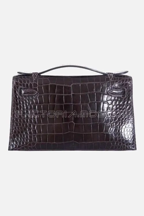 Hermes Kelly Pochette Alligator Lisse Colour Graphite PHW