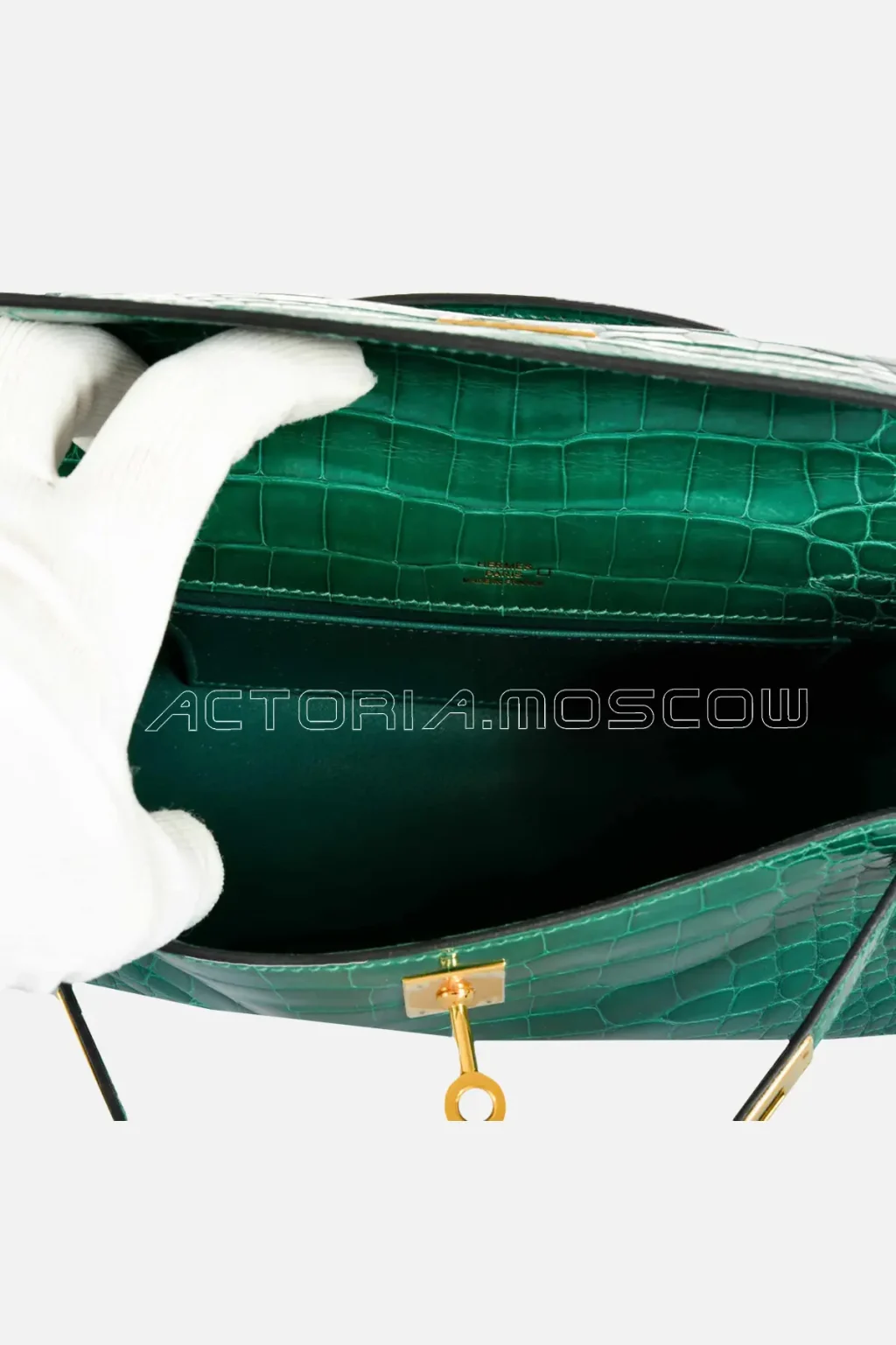 Hermes Kelly Pochette Clutch Alligator Lisse Colour Vert Emerald GHW