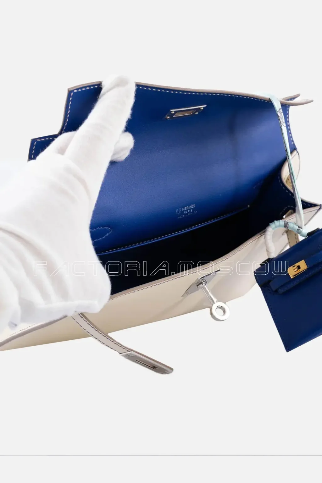 Hermes HSS Kelly Pochette Craie & Blue Electric Swift PHW