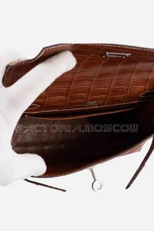 Hermes Kelly Pochette Fauve Nilo Crocodile PHW