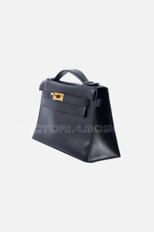 Hermes Kelly Pochette Noir Black Box Leather GHW