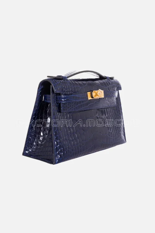 Hermes Kelly Pochette Blue Sapphire Alligator Lisse GHW