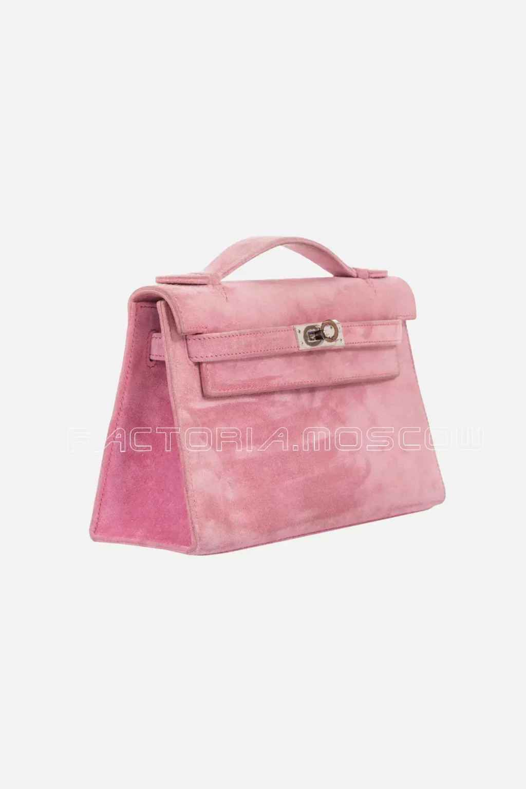 Hermes Kelly Pochette Pink Veau Doblis Suede PHW