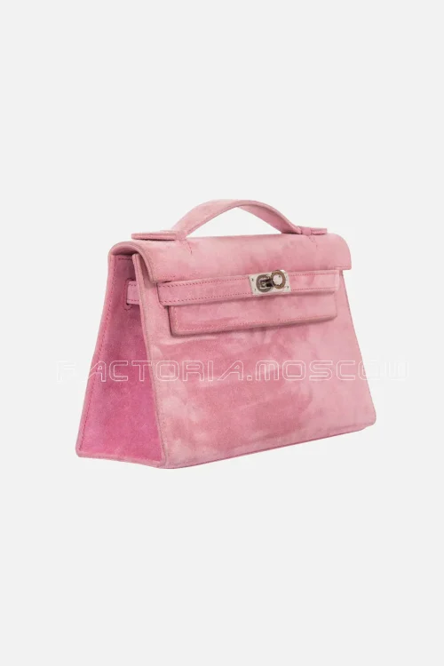 Hermes Kelly Pochette Pink Veau Doblis Suede PHW