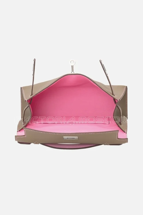 Hermes Limited Edition Kelly Pochette Swift Colour Etoupe & Pink 5 P PHW