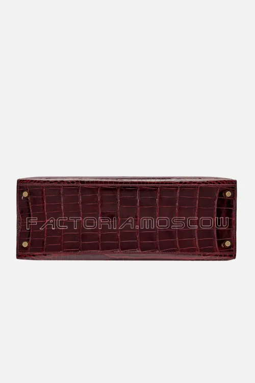 Hermès Kelly Sellier 35 Shiny Porosus Crocodile Colour Burgundy Gold And Diamond Hardware