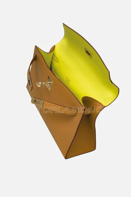Hermes Kelly Pochette Swift Leather Sesame & Lime Permabrass Hardware