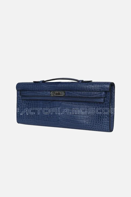 Hermès Kelly Cut Bleu De Malte Matte Porosus Crocodile PHW