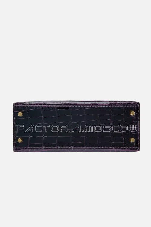 Hermès Kelly Sellier 25 Shiny Niloticus Crocodile Colour Prunoir GHW