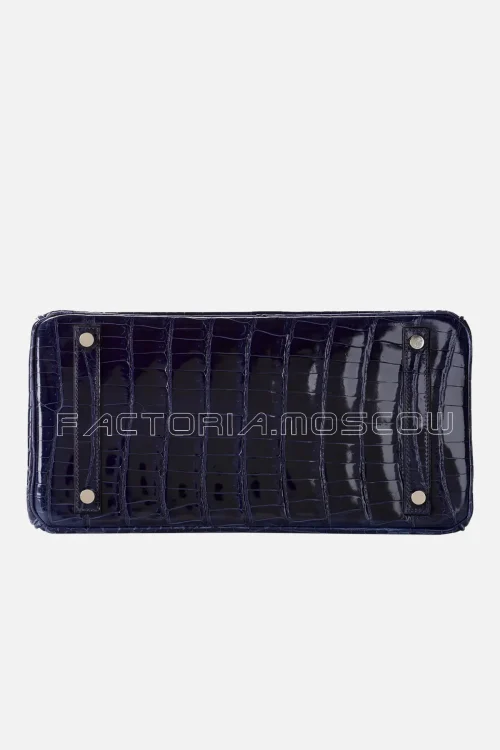 Hermes Shiny Bleu Marine Porosus Crocodile Birkin 30 PHW