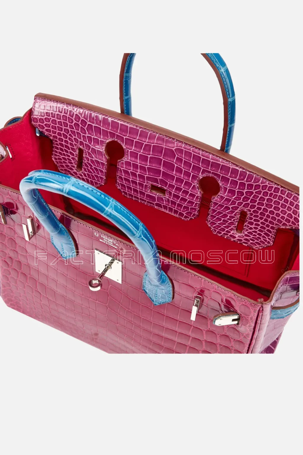 Hermes Rose Scheherazade, Bleu Roi and Violet Shiny Porosus Crocodile HSS Birkin 30 PHW