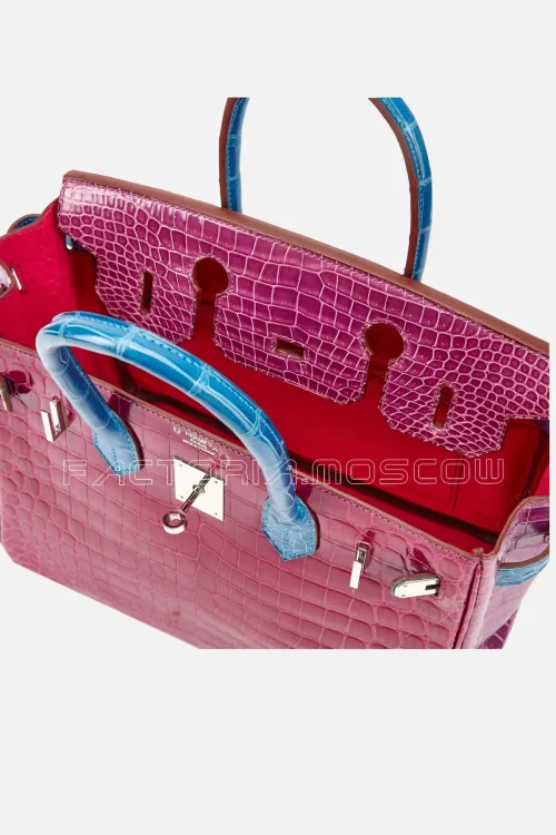 Hermes Rose Scheherazade, Bleu Roi and Violet Shiny Porosus Crocodile HSS Birkin 30 PHW