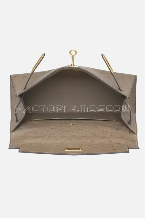 Hermes Kelly Pochette Ostrich Colour Gris Asphalte GHW
