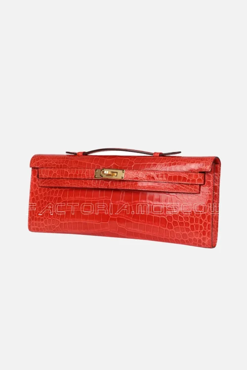 Hermès Kelly Cut Orange Poppy Shiny Porosus Crocodile GHW
