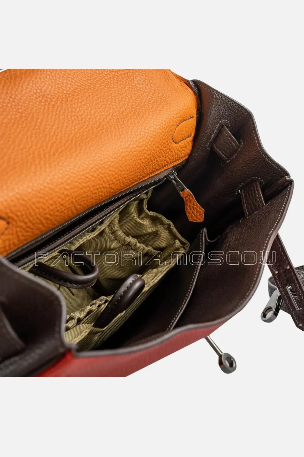 Hermes Kelly Retourne 32 Togo Colour Orange/Rouge Vif/Ebene Ruthenium Hardware