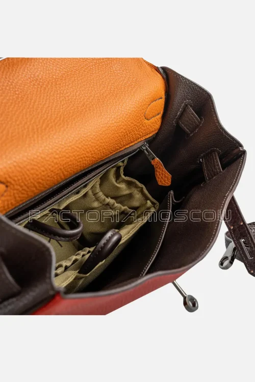 Hermes Kelly Retourne 32 Togo Colour Orange/Rouge Vif/Ebene Ruthenium Hardware