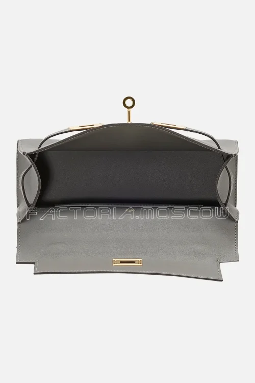 Hermes Kelly Pochette Gris Meyer Swift Leather GHW