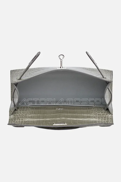 Hermes Kelly Pochette Shiny Alligator Colour Gris Tourterelle PHW
